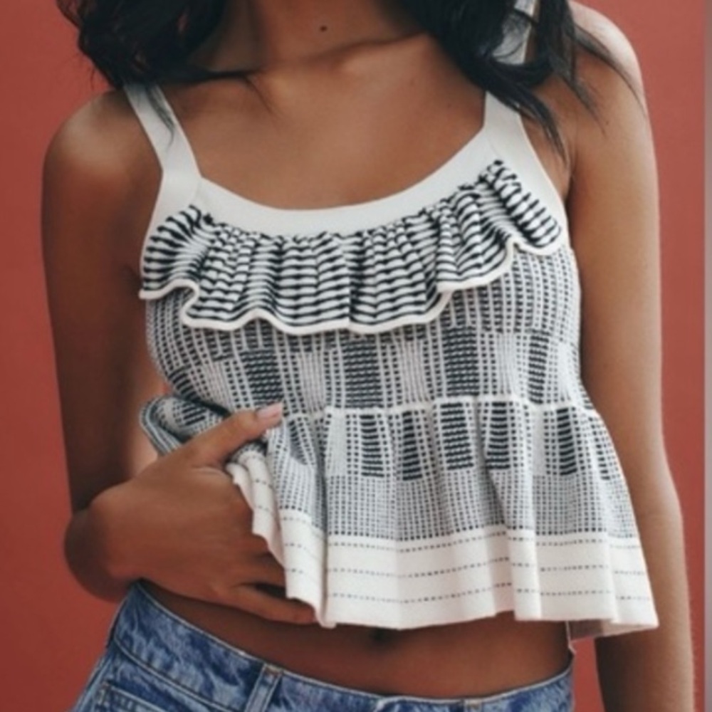 🟤NWT ANTHROPOLOGIE Reworked Baby Doll Sweater Tank in Cream/Black XL
